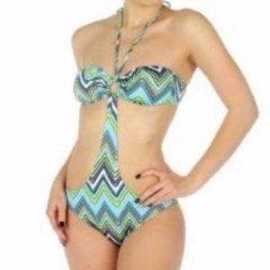 Women's Sexy Blue Zig Zag Halter Top Bikini Ocean